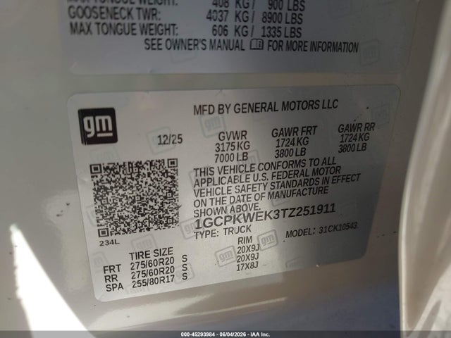 1GCPKWEK3TZ251911 Chevrolet Silverado 1500 4wd Short Bed Rst