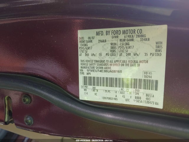 Aukcja sprzedaży 2008 Ford Explorer Eddie Bauer, vin: 1FMEU74E38UA08165, numer aukcji: 45293989