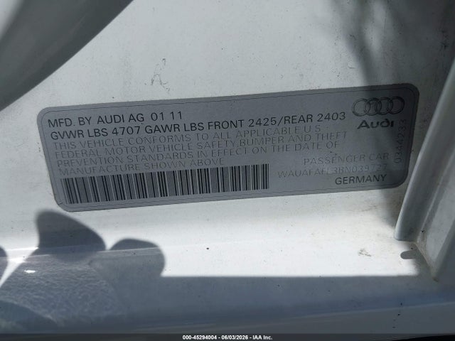 Продаж на аукціоні авто 2011 Audi A4 2.0t Premium, vin: WAUAFAFL3BN039727, номер лоту: 45294004