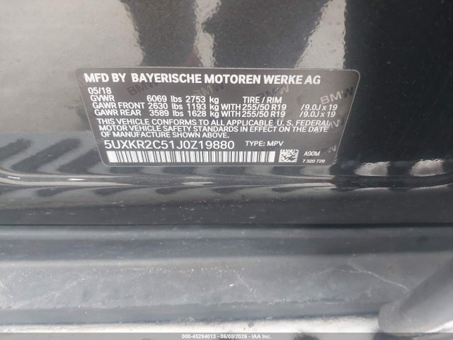45294013 :رقم المزاد ، 5UXKR2C51J0Z19880 vin ، 2018 Bmw X5 Sdrive35i مزاد بيع