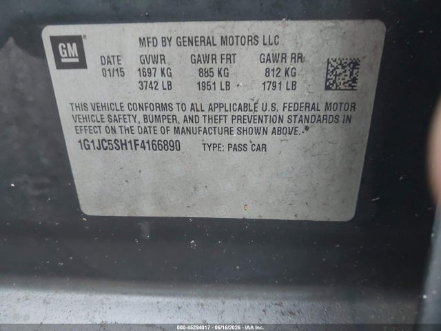 Chevrolet Sonic Lt Auto 2015 1G1JC5SH1F4166890 Image 9