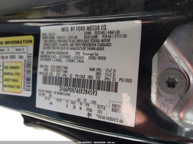 3FA6P0H76ER284593 Ford FUSION SE