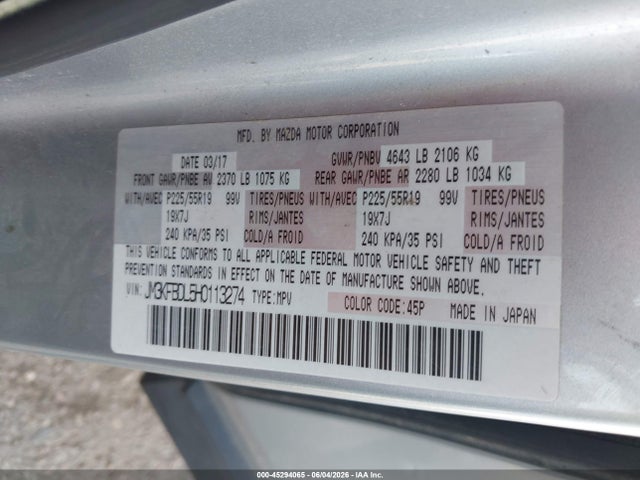 Aukcja sprzedaży 2017 Mazda Cx-5 Grand Touring, vin: JM3KFBDL5H0113274, numer aukcji: 45294065