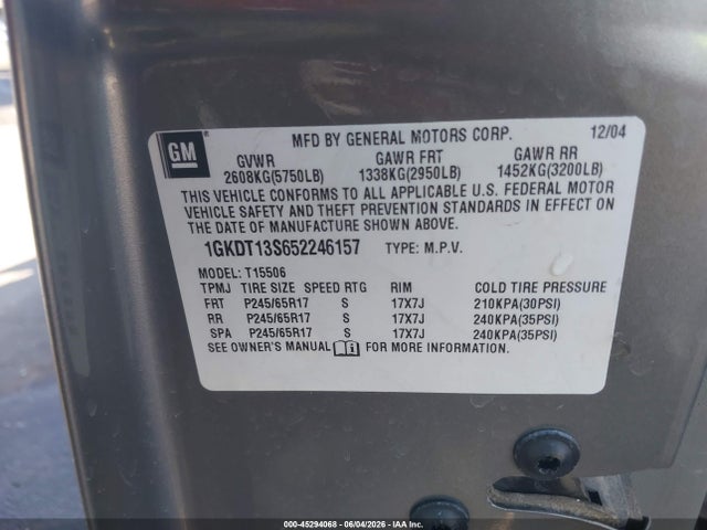 2005 Gmc Envoy Slt მანქანა იყიდება აუქციონზე, vin: 1GKDT13S652246157, აუქციონის ნომერი: 45294068