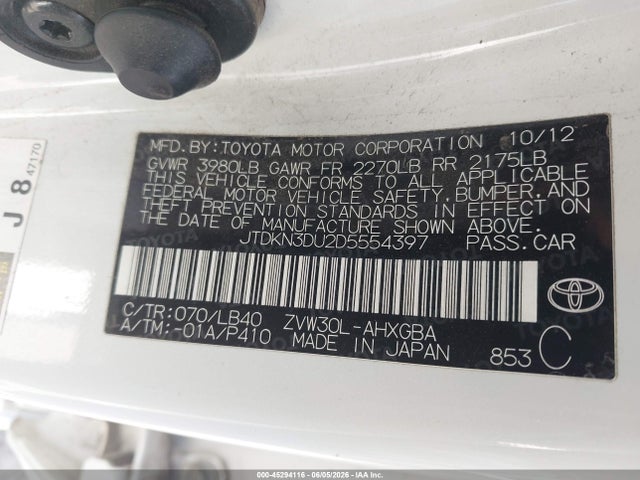 Продажа на аукционе авто 2013 Toyota Prius, vin: JTDKN3DU2D5554397, номер лота: 45294116