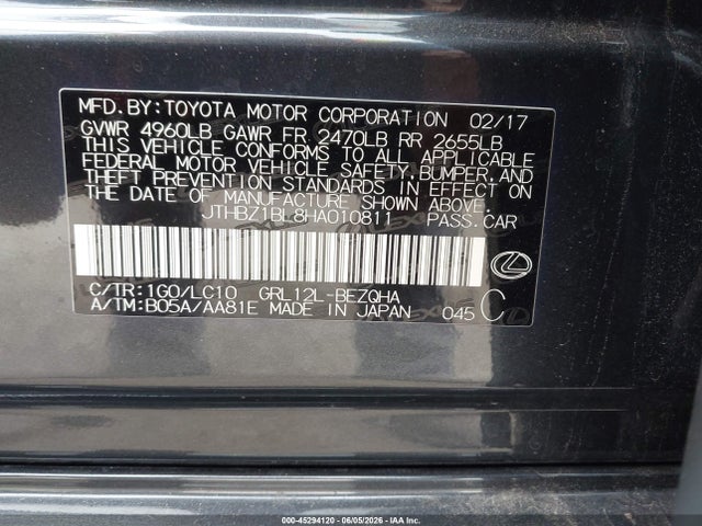 45294120 :رقم المزاد ، JTHBZ1BL8HA010811 vin ، 2017 Lexus Gs 350 مزاد بيع