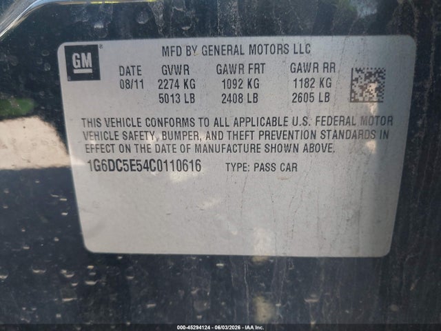 Auction sale of the 2012 Cadillac Cts Standard, vin: 1G6DC5E54C0110616, lot number: 45294124