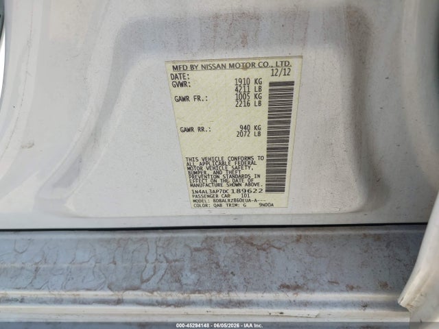 Aukcja sprzedaży 2013 Nissan Altima 2.5 S, vin: 1N4AL3AP7DC189622, numer aukcji: 45294148