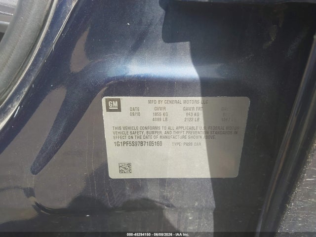 45294150 :رقم المزاد ، 1G1PF5S97B7105160 vin ، 2011 Chevrolet Cruze 1lt مزاد بيع
