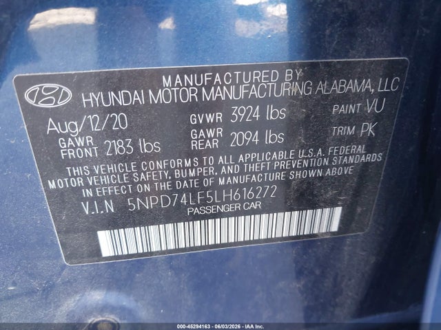 Продажа на аукционе авто 2020 Hyundai Elantra Se, vin: 5NPD74LF5LH616272, номер лота: 45294163