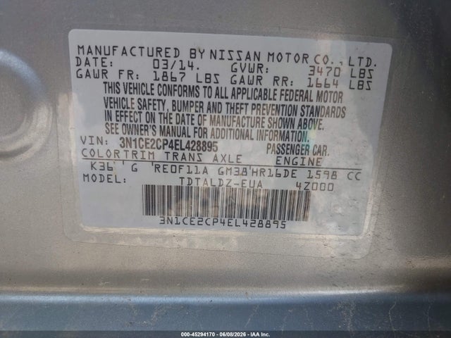 Aukcja sprzedaży 2014 Nissan Versa Note Sv, vin: 3N1CE2CP4EL428895, numer aukcji: 45294170