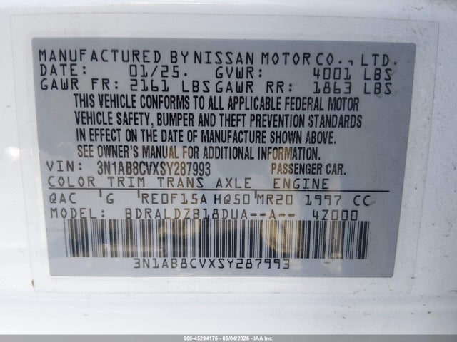 3N1AB8CVXSY287993 Nissan SENTRA SV