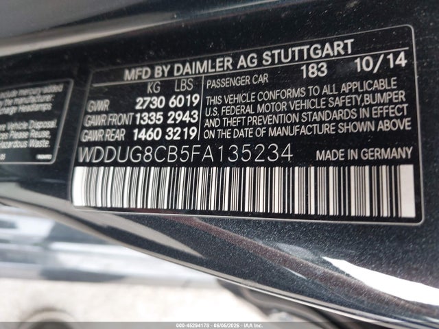 45294178 :رقم المزاد ، WDDUG8CB5FA135234 vin ، 2015 Mercedes-benz S 550 مزاد بيع