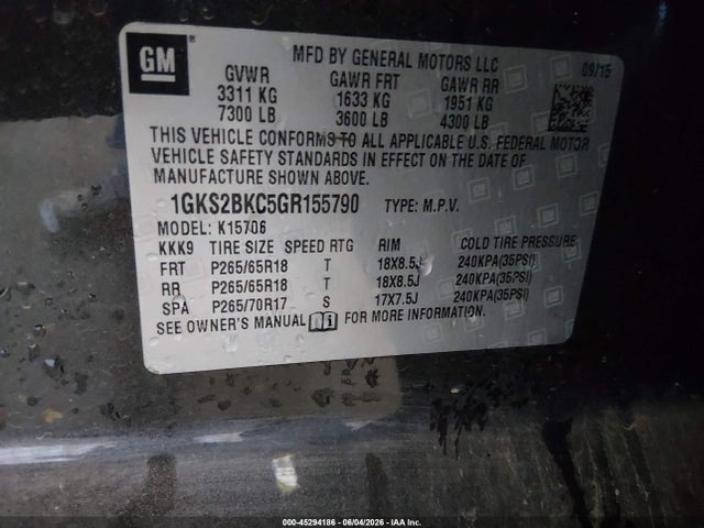 GMC YUKON SLT 2016 1GKS2BKC5GR155790 Image 9