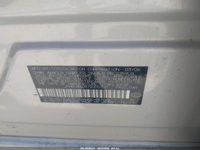 Продаж на аукціоні авто 2007 Lexus Es 350, vin: JTHBJ46G972005700, номер лоту: 45294231