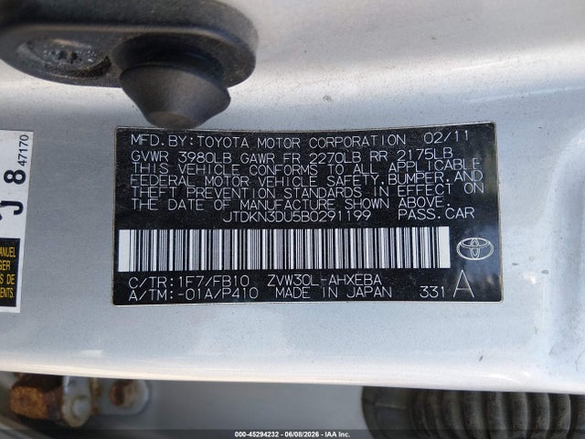 Продажа на аукционе авто 2011 Toyota Prius Two, vin: JTDKN3DU5B0291199, номер лота: 45294232