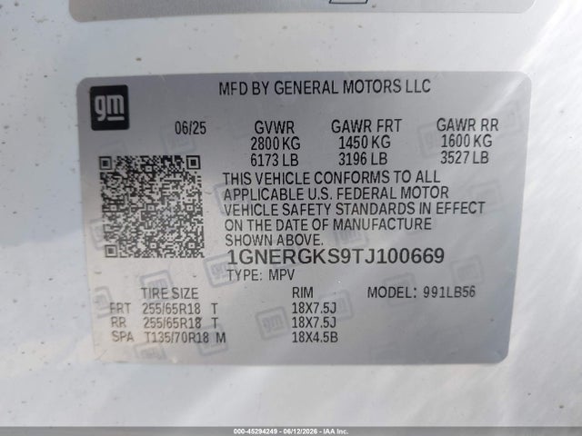 1GNERGKS9TJ100669 Chevrolet Traverse Fwd Lt
