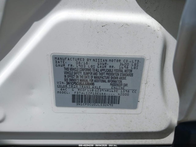 Продаж на аукціоні авто 2018 Nissan Kicks Sv, vin: 3N1CP5CU0JL530495, номер лоту: 45294259