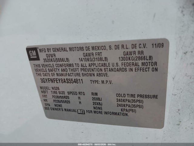 2010 Cadillac Srx Premium Collection მანქანა იყიდება აუქციონზე, vin: 3GYFNFEY8AS554811, აუქციონის ნომერი: 45294270