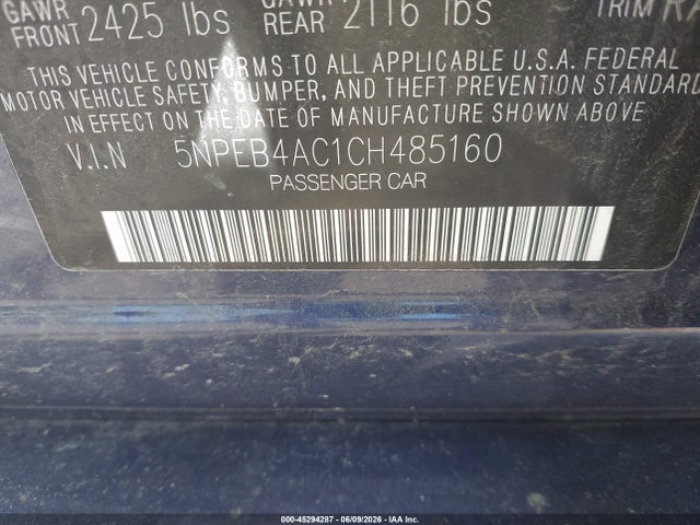 2012 Hyundai Sonata Gls მანქანა იყიდება აუქციონზე, vin: 5NPEB4AC1CH485160, აუქციონის ნომერი: 45294287
