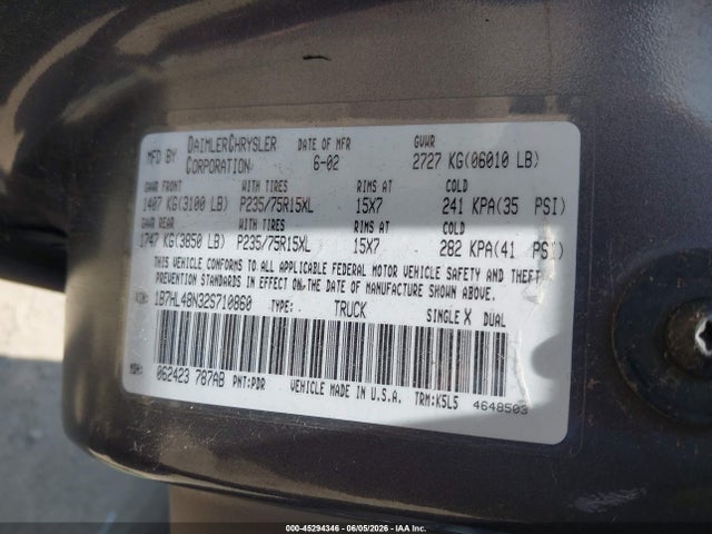 Продажа на аукционе авто 2002 Dodge Dakota Slt, vin: 1B7HL48N32S710860, номер лота: 45294346