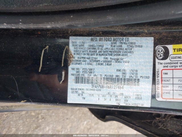 Aukcja sprzedaży 2006 Ford Fusion Sel, vin: 3FAFP08146R127464, numer aukcji: 45294355