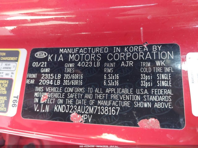 KIA SOUL S 2021 KNDJ23AU2M7138167 Image 9