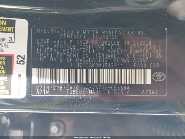 Toyota CAMRY SE 2021 4T1G11AK2MU513214 Image 9