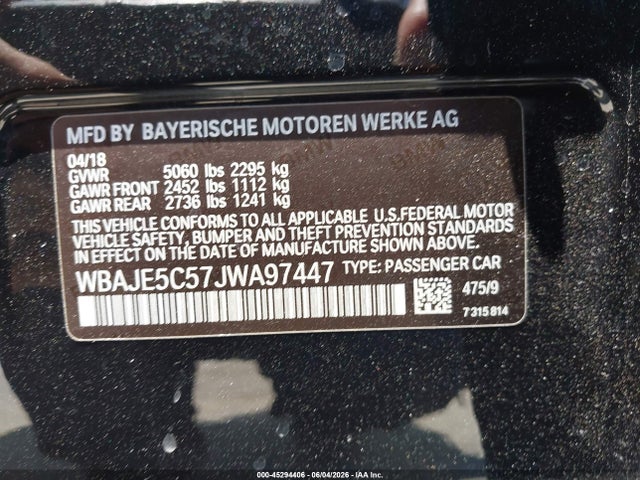 Aukcja sprzedaży 2018 Bmw 540i, vin: WBAJE5C57JWA97447, numer aukcji: 45294406