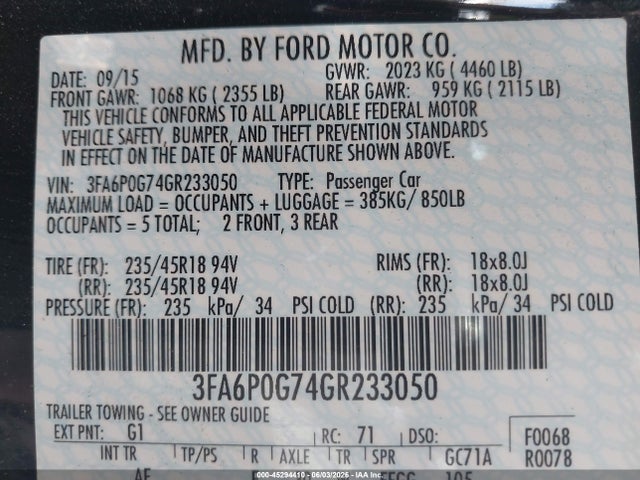 Ford FUSION S 2016 3FA6P0G74GR233050 Image 9