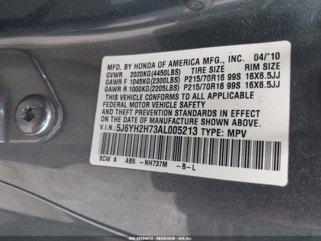 Aukcja sprzedaży 2010 Honda Element Ex, vin: 5J6YH2H73AL005213, numer aukcji: 45294412