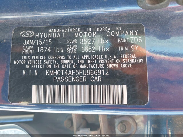 Продаж на аукціоні авто 2015 Hyundai Accent Gls, vin: KMHCT4AE5FU866912, номер лоту: 45294417