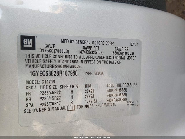 Продаж на аукціоні авто 2008 Cadillac Escalade Standard, vin: 1GYEC63828R107960, номер лоту: 45294425