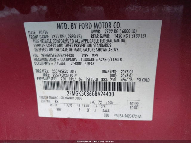 Ford FLEX SEL 2016 2FMGK5C86GBA24430 Image 9