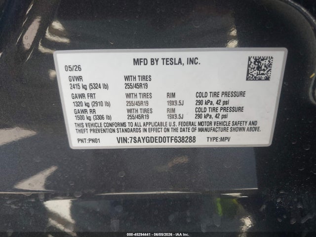 Продажа на аукционе авто 2026 Tesla Model Y Premium Rear-wheel Drive/rear-wheel Drive, vin: 7SAYGDED0TF638288, номер лота: 45294441