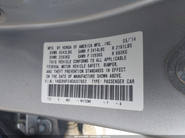 1HGCR6F54EA007853 Honda Accord Hybrid Ex-l