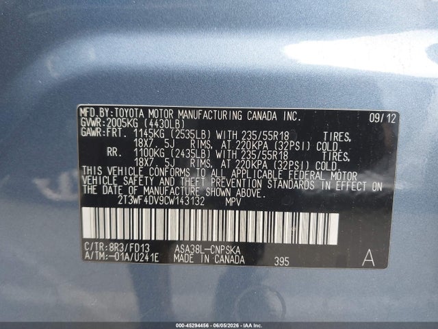 Продаж на аукціоні авто 2012 Toyota Rav4 Sport, vin: 2T3WF4DV9CW143132, номер лоту: 45294456