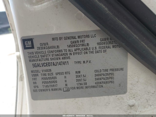 Продажа на аукционе авто 2010 Buick Enclave 2xl, vin: 5GALVCED7AJ147411, номер лота: 45294470