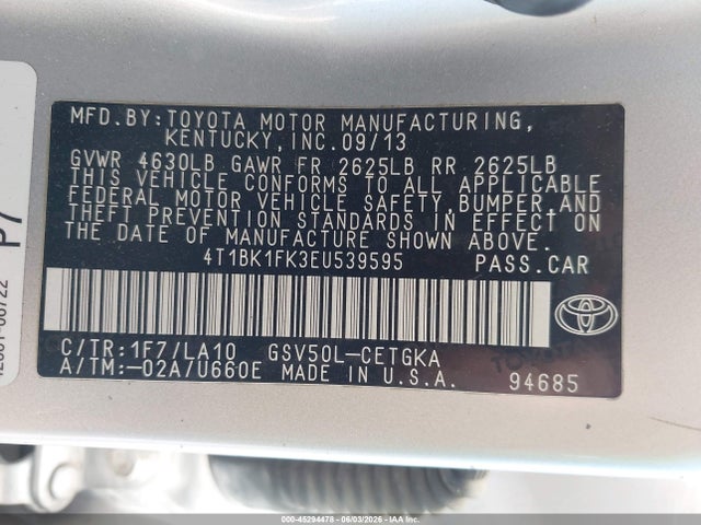 Продаж на аукціоні авто 2014 Toyota Camry Xle V6, vin: 4T1BK1FK3EU539595, номер лоту: 45294478