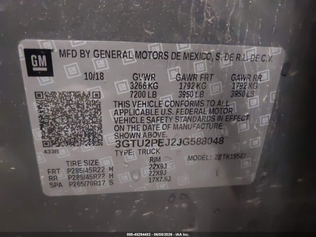 Продаж на аукціоні авто 2018 Gmc Sierra 1500 Denali, vin: 3GTU2PEJ2JG588048, номер лоту: 45294482