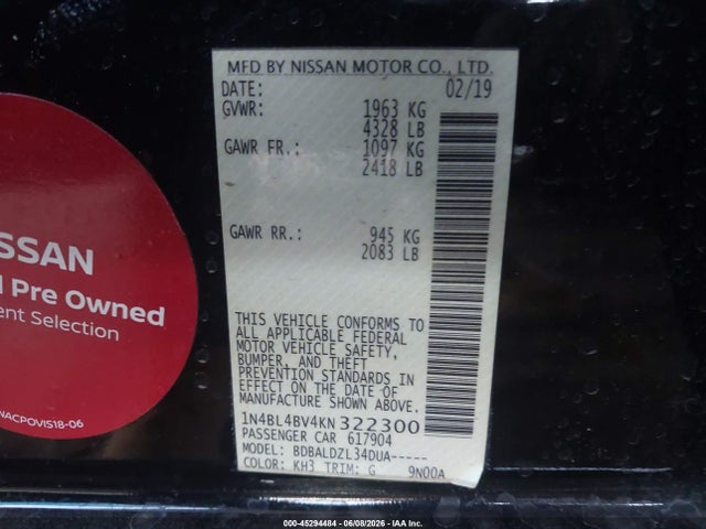 Nissan Altima 2.5 S 2019 1N4BL4BV4KN322300 Image 9
