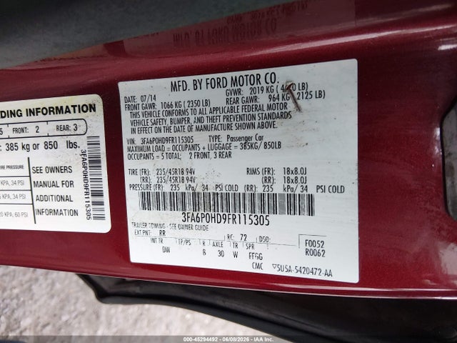 Ford FUSION SE 2015 3FA6P0HD9FR115305 Image 9