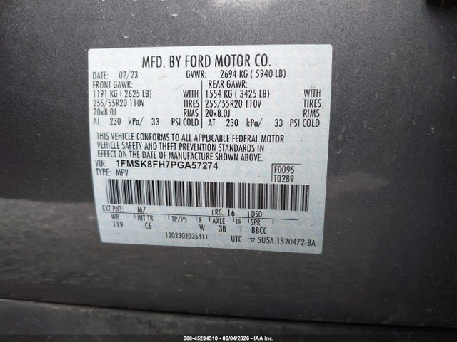 1FMSK8FH7PGA57274 Ford Explorer Limited