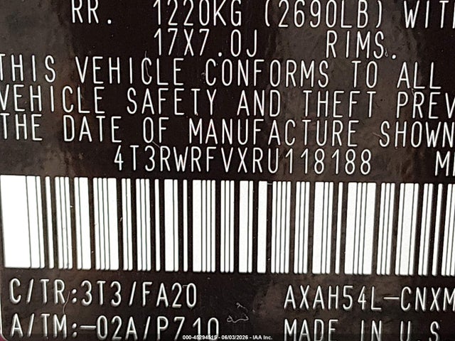 4T3RWRFVXRU118188 Toyota Rav4 Hybrid Xle