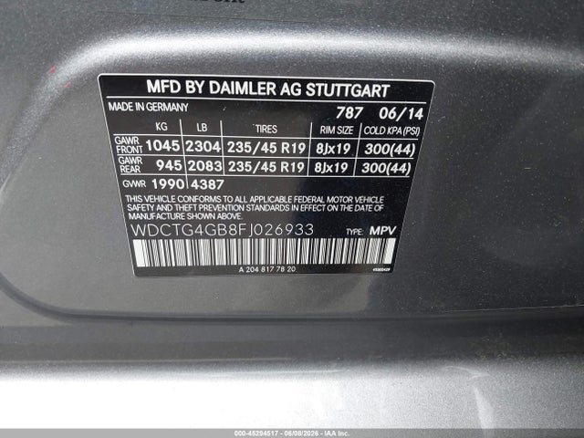 WDCTG4GB8FJ026933 Mercedes-Benz Gla 250 4matic