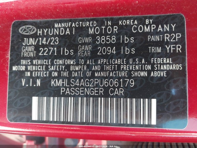 Продажа на аукционе авто 2023 Hyundai Elantra Sel, vin: KMHLS4AG2PU606179, номер лота: 45294532