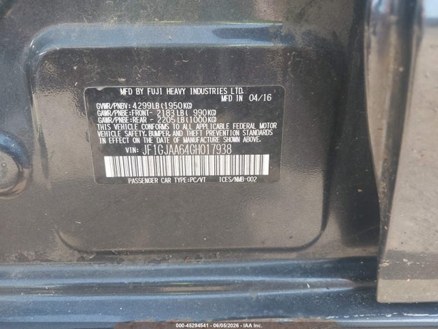 Продаж на аукціоні авто 2016 Subaru Impreza 2.0i, vin: JF1GJAA64GH017938, номер лоту: 45294541