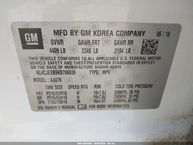 KL4CJESB9KB706939 Buick Encore Awd Preferred