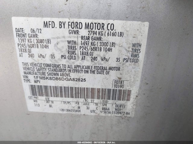 Aukcja sprzedaży 2013 Ford Explorer Xlt, vin: 1FM5K8D86DGA82825, numer aukcji: 45294562