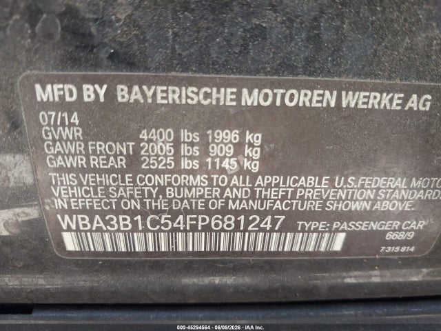 Продажа на аукционе авто 2015 Bmw 320i, vin: WBA3B1C54FP681247, номер лота: 45294564